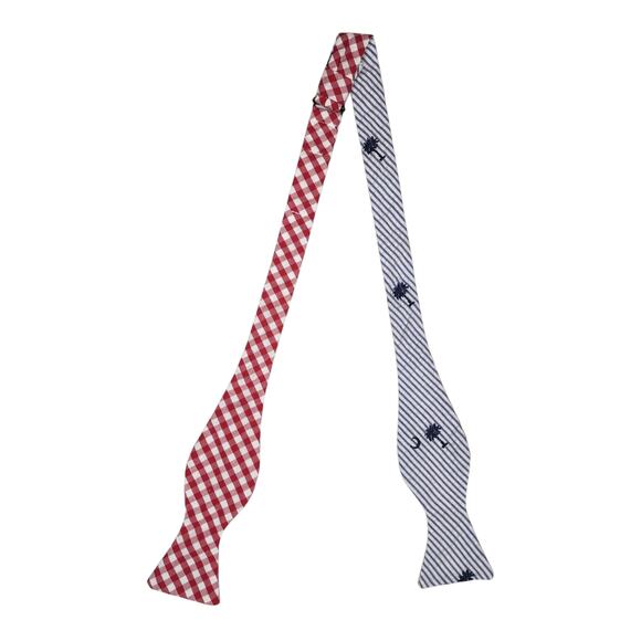 Social Primer Charleston Men's Reversible Bow Tie Gingham & Palmetto Stripe - Picture 1 of 4